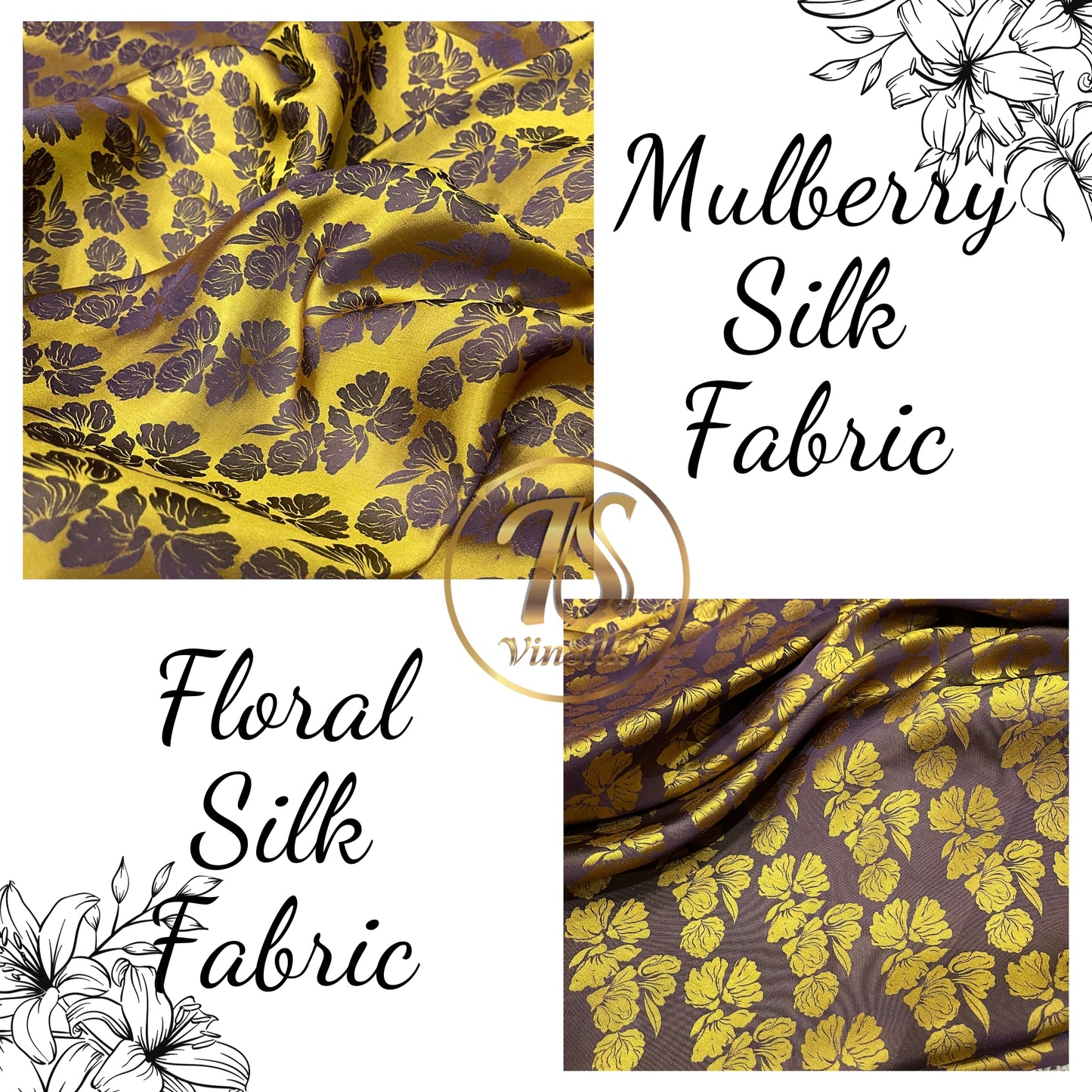 PURE MULBERRY SILK fabric by the yard - Yellow and brown silk fabric - Handmade fabric – Dress making – Silk for sewing - Gift for women