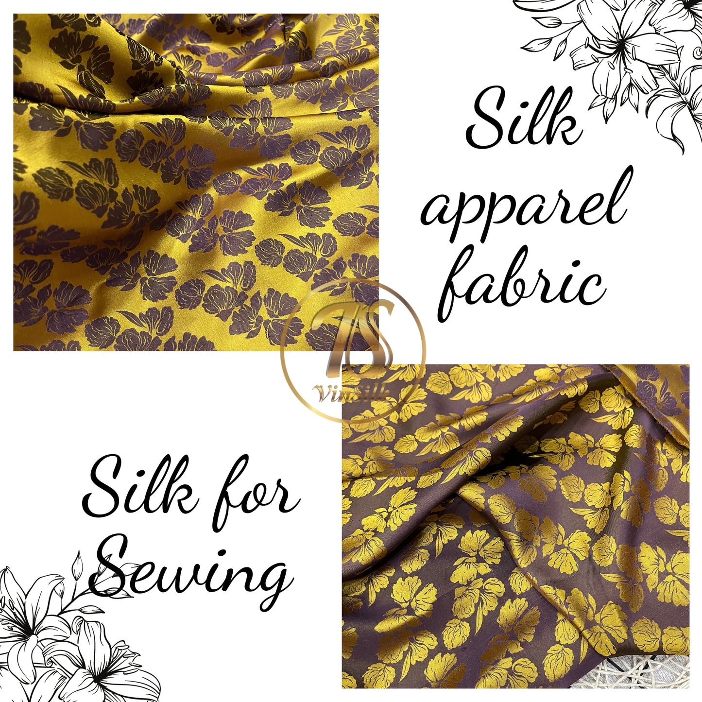PURE MULBERRY SILK fabric by the yard - Yellow and brown silk fabric - Handmade fabric – Dress making – Silk for sewing - Gift for women