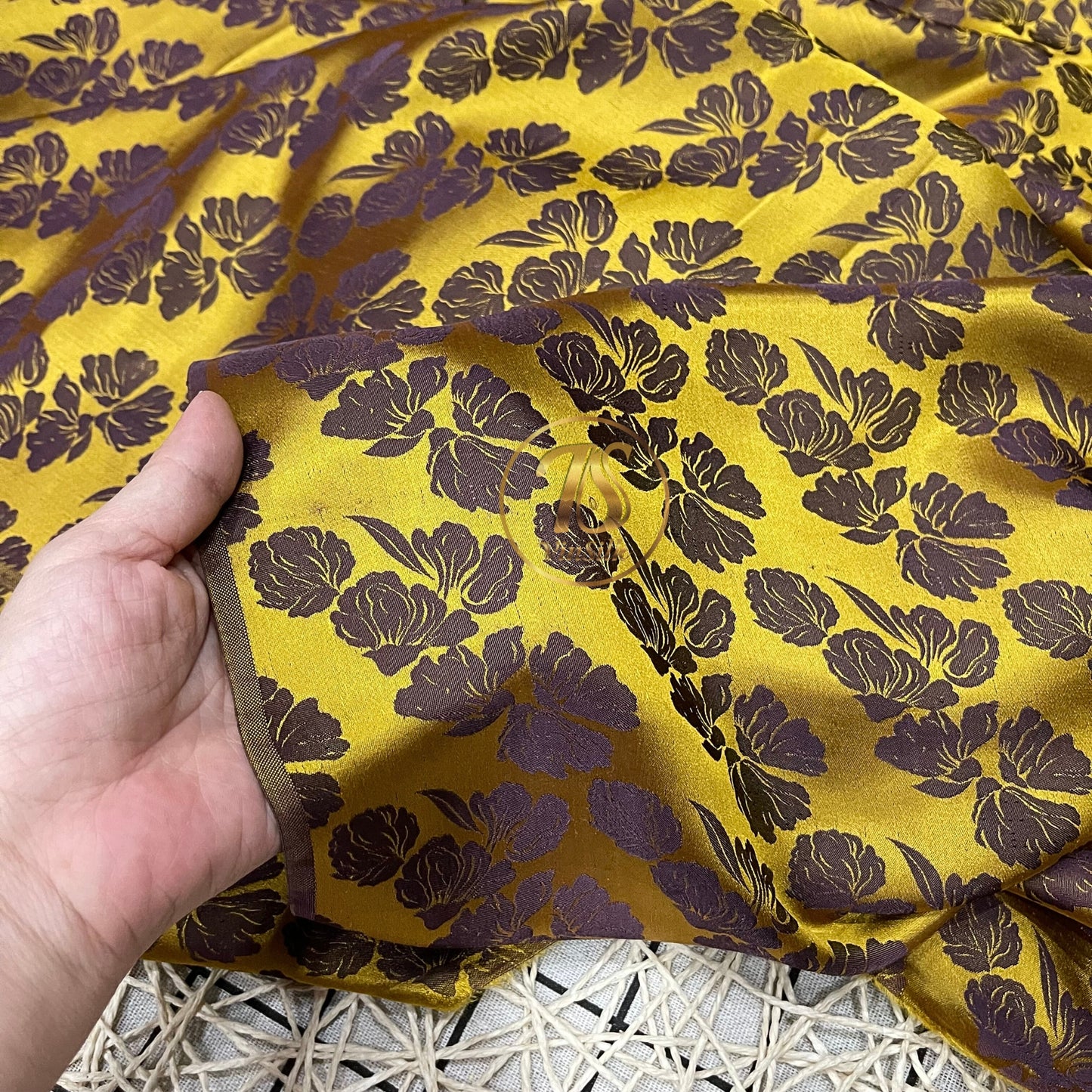 PURE MULBERRY SILK fabric by the yard - Yellow and brown silk fabric - Handmade fabric – Dress making – Silk for sewing - Gift for women