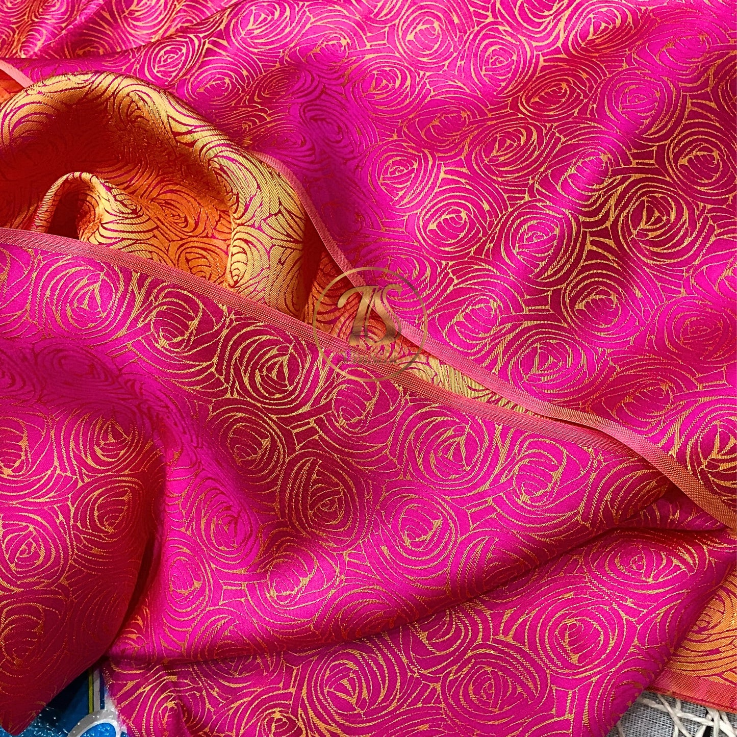 pink silk fabric with mulberry cabbage pattern, Pure mulberry silk, Handmade fabric, Organic fiber