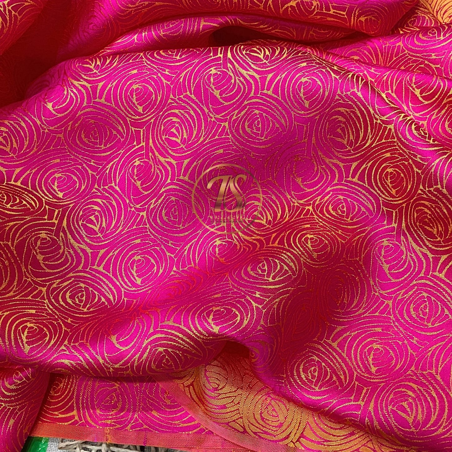 pink silk fabric with mulberry cabbage pattern, Pure mulberry silk, Handmade fabric, Organic fiber