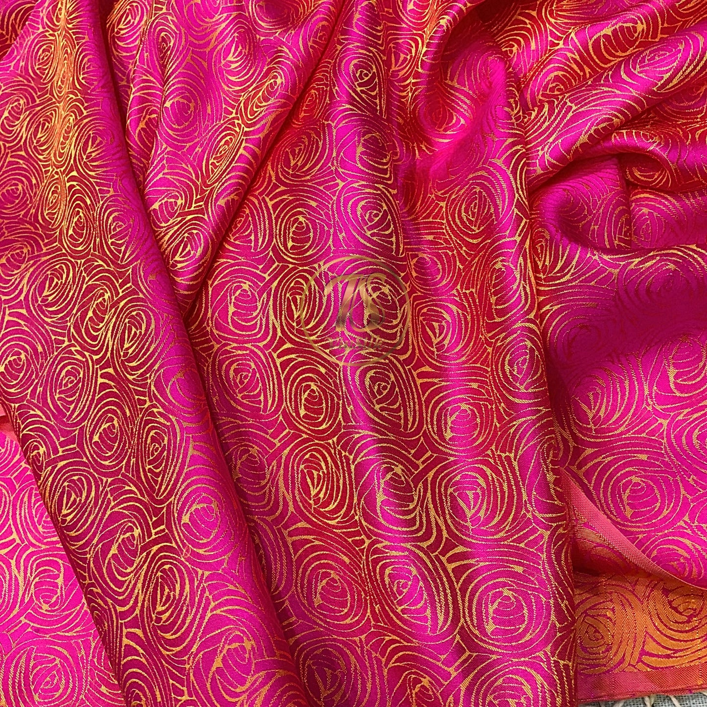 pink silk fabric with mulberry cabbage pattern, Pure mulberry silk, Handmade fabric, Organic fiber