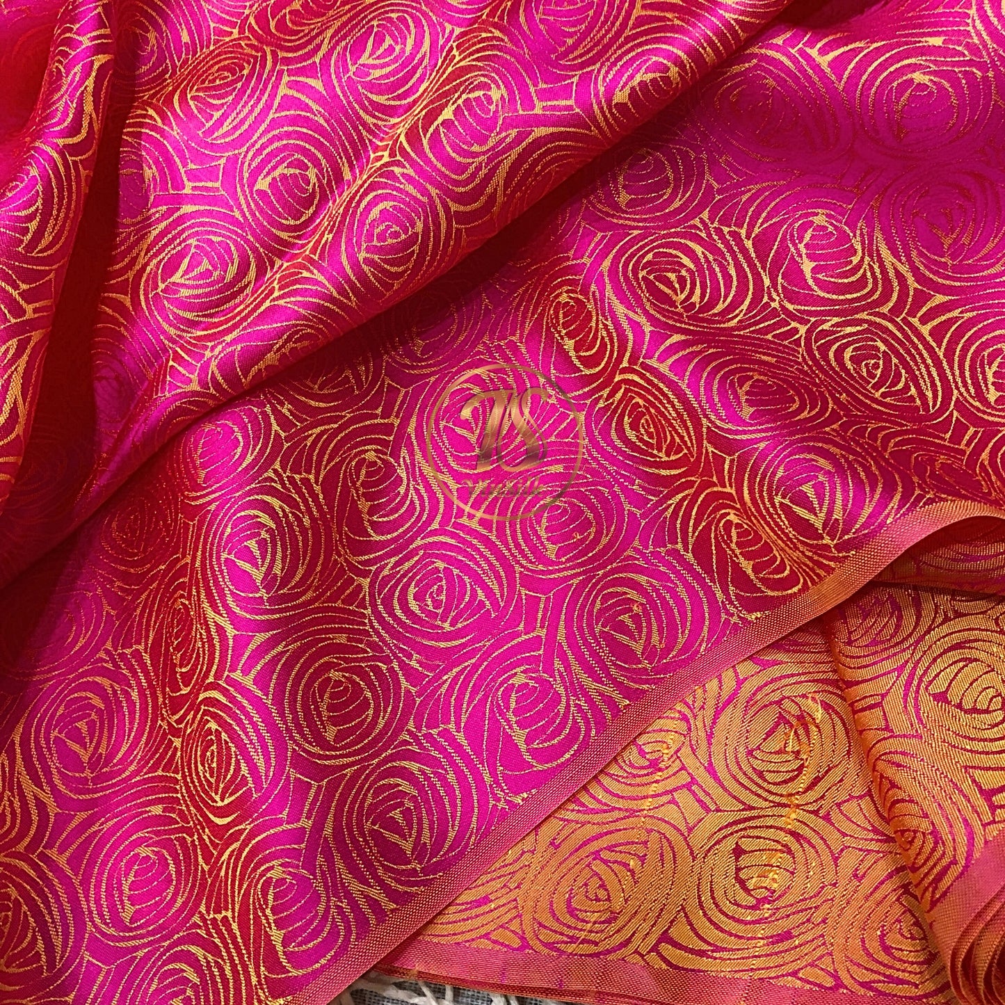 pink silk fabric with mulberry cabbage pattern, Pure mulberry silk, Handmade fabric, Organic fiber