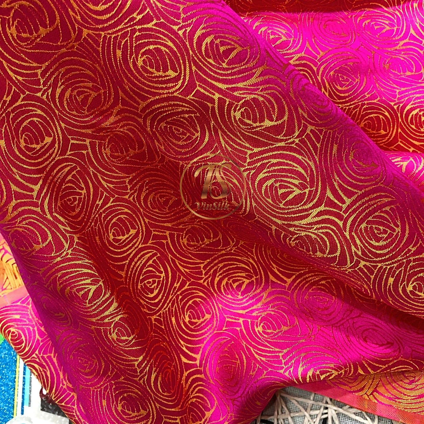 pink silk fabric with mulberry cabbage pattern, Pure mulberry silk, Handmade fabric, Organic fiber