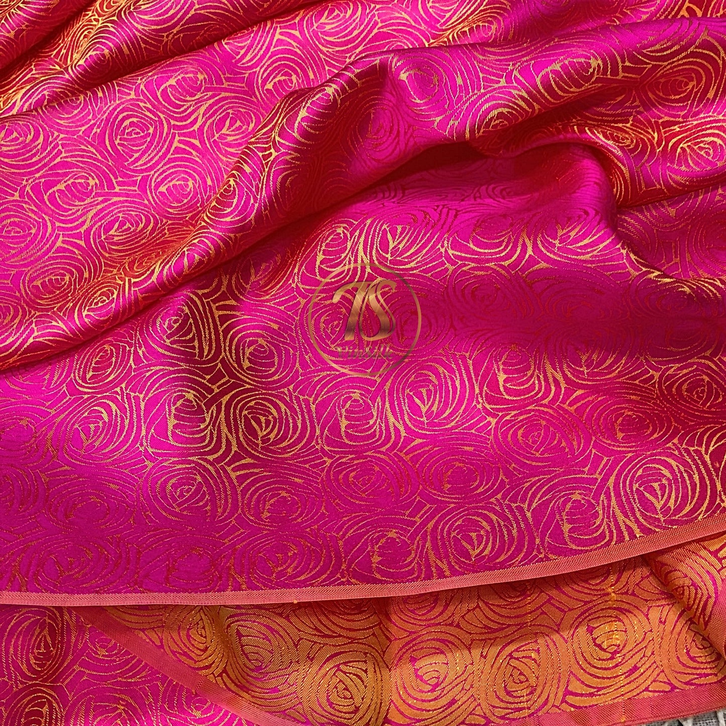 pink silk fabric with mulberry cabbage pattern, Pure mulberry silk, Handmade fabric, Organic fiber