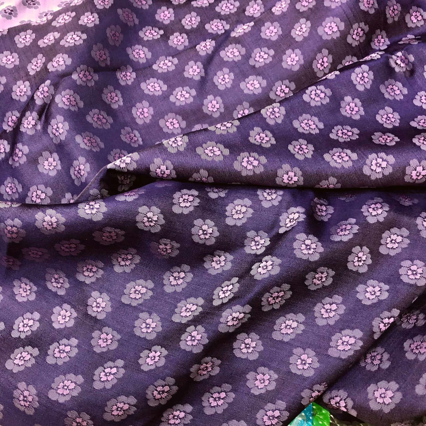 Purple silk with peach pattern fabric, Pure mulberry silk, Handmade fabric, Organic fiber, Vintage textile, Silk dress