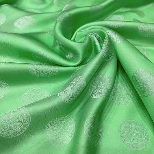 Light green silk fabric with mulberry Emerald pattern, Pure mulberry silk, Handmade fabric, Organic fiber, Vintage textile