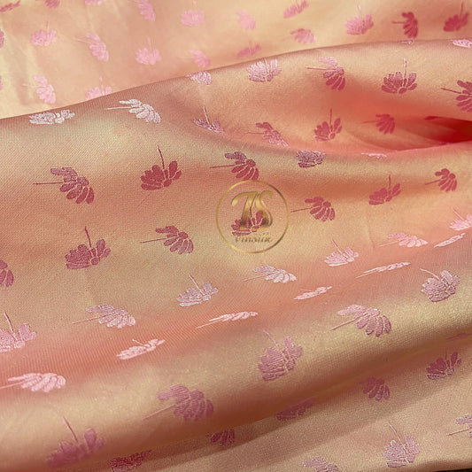Orange Pink fabric with mulberry dandelion pattern, Pure mulberry silk, Handmade fabric, Organic fiber