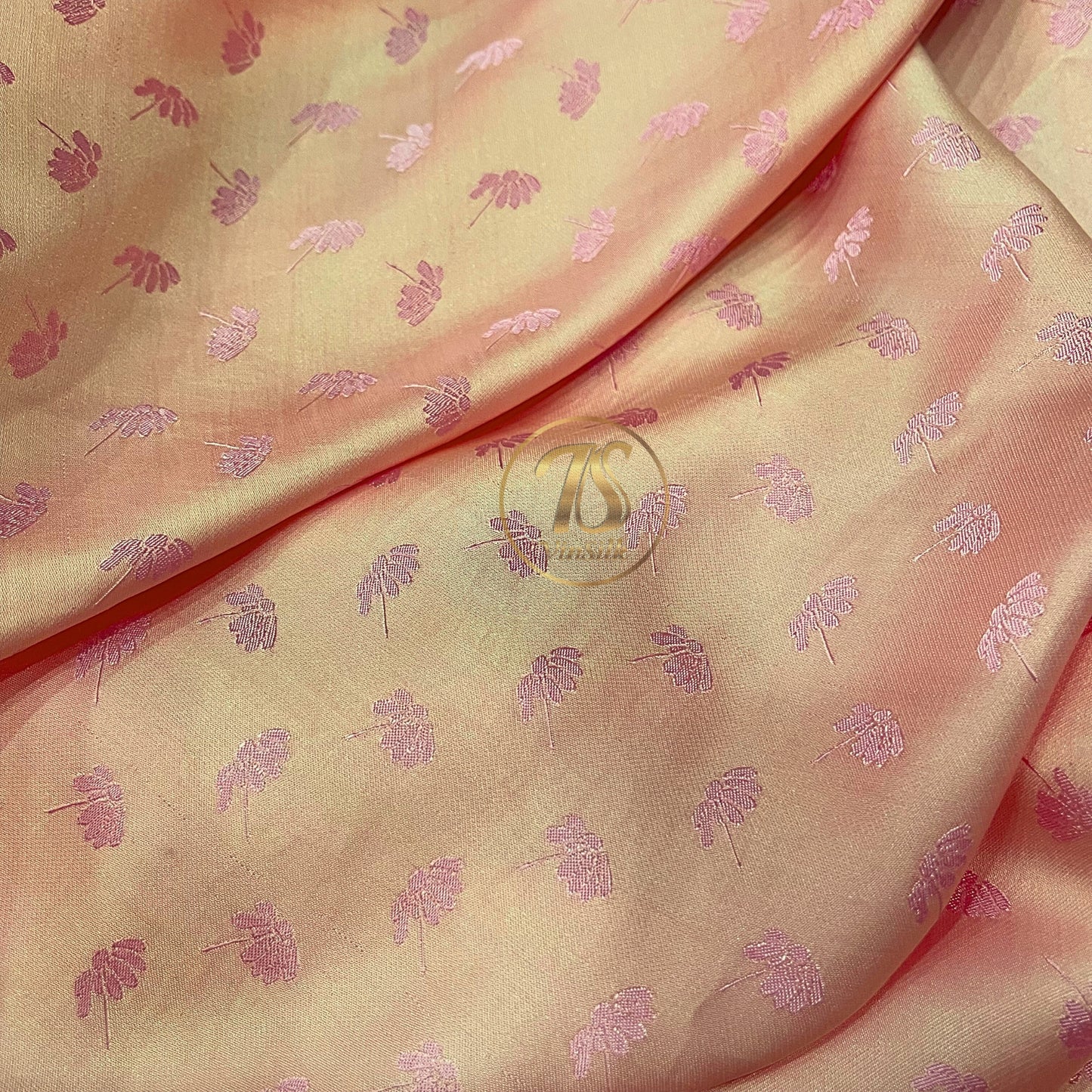 Orange Pink fabric with mulberry dandelion pattern, Pure mulberry silk, Handmade fabric, Organic fiber