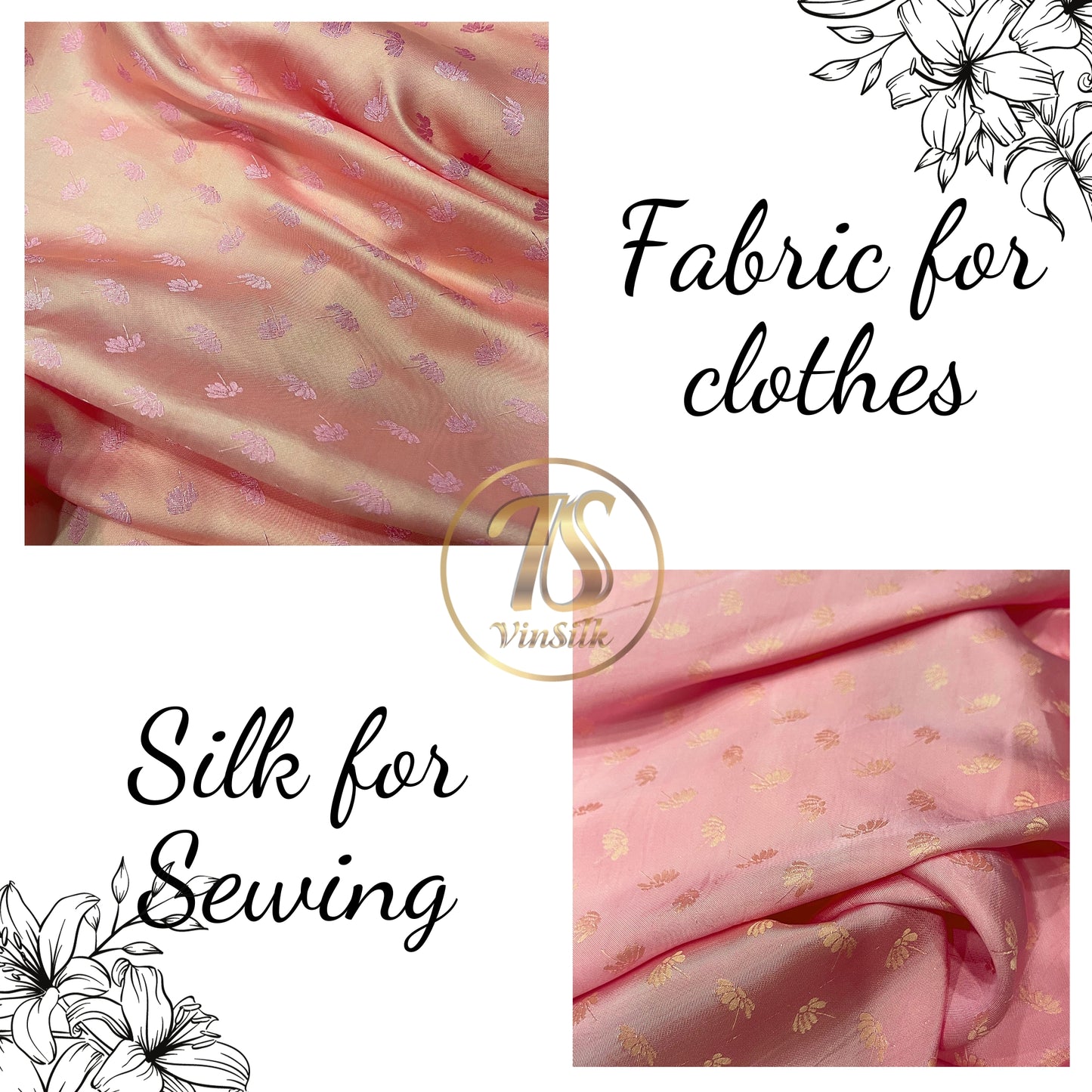 Orange Pink fabric with mulberry dandelion pattern, Pure mulberry silk, Handmade fabric, Organic fiber