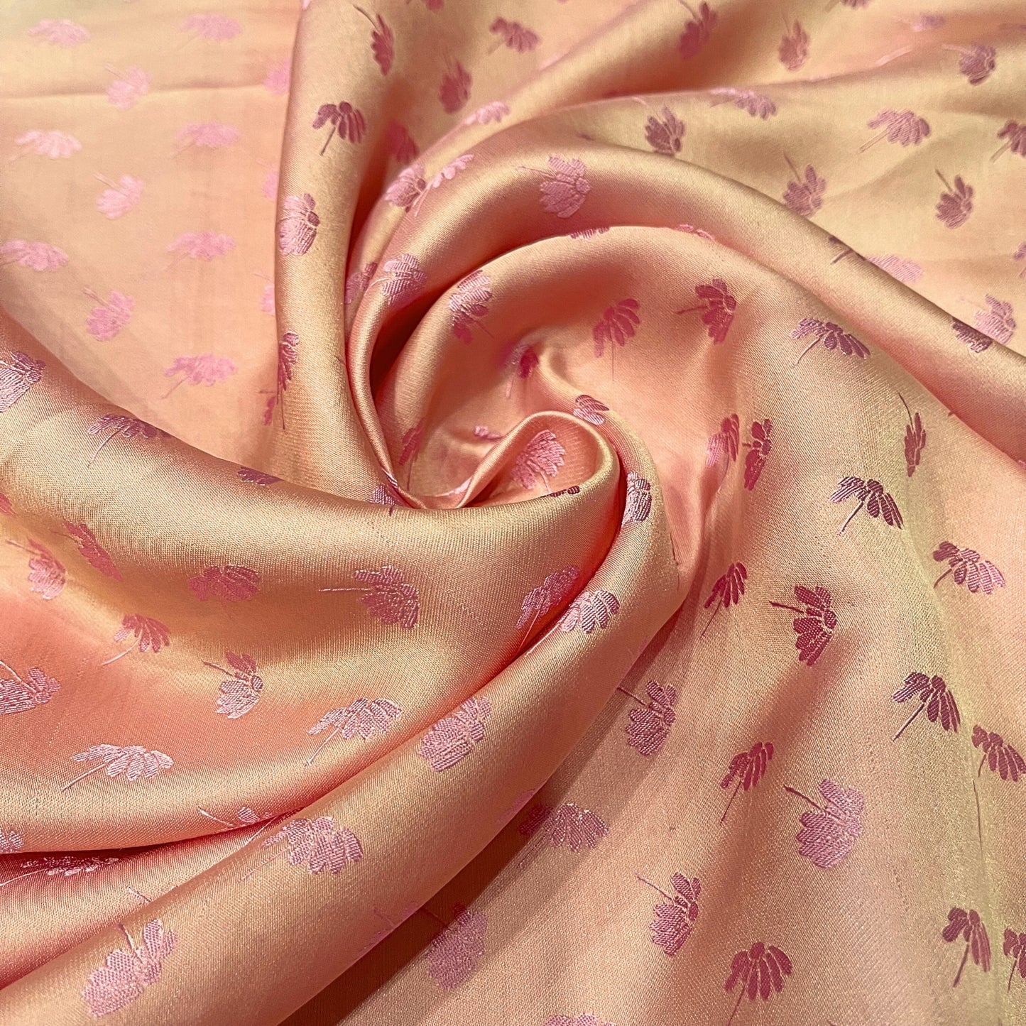Orange Pink fabric with mulberry dandelion pattern, Pure mulberry silk, Handmade fabric, Organic fiber