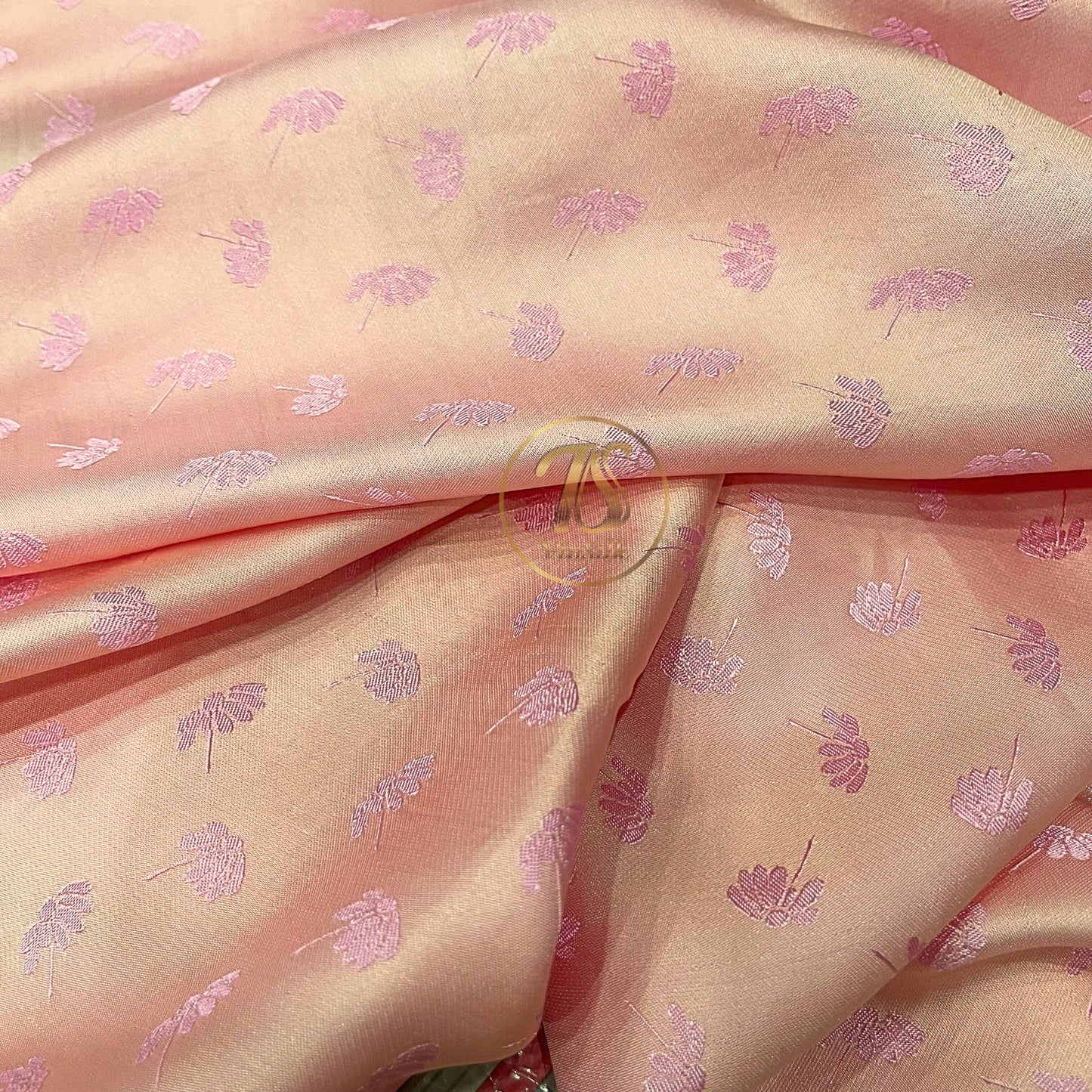 Orange Pink fabric with mulberry dandelion pattern, Pure mulberry silk, Handmade fabric, Organic fiber