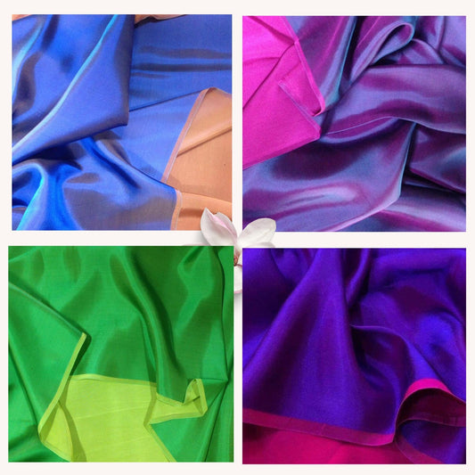 PURE MULBERRY SILK fabric by the yard – Blue, Green, Purple silk satin fabric – 19mm - Organic fiber - Gift for women