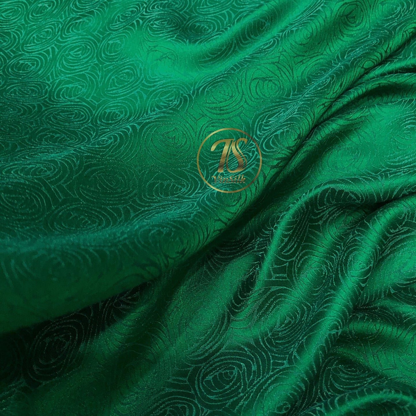 Green fabric with mulberry cabbage pattern, Pure mulberry silk, Handmade fabric, Organic fiber