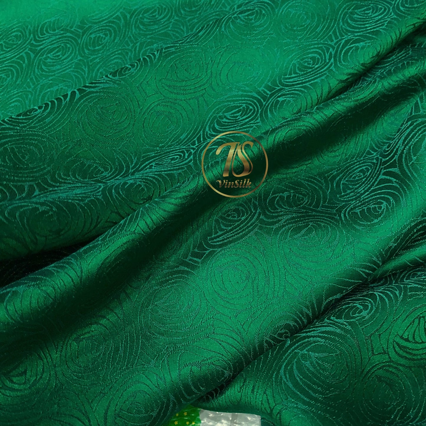Green fabric with mulberry cabbage pattern, Pure mulberry silk, Handmade fabric, Organic fiber