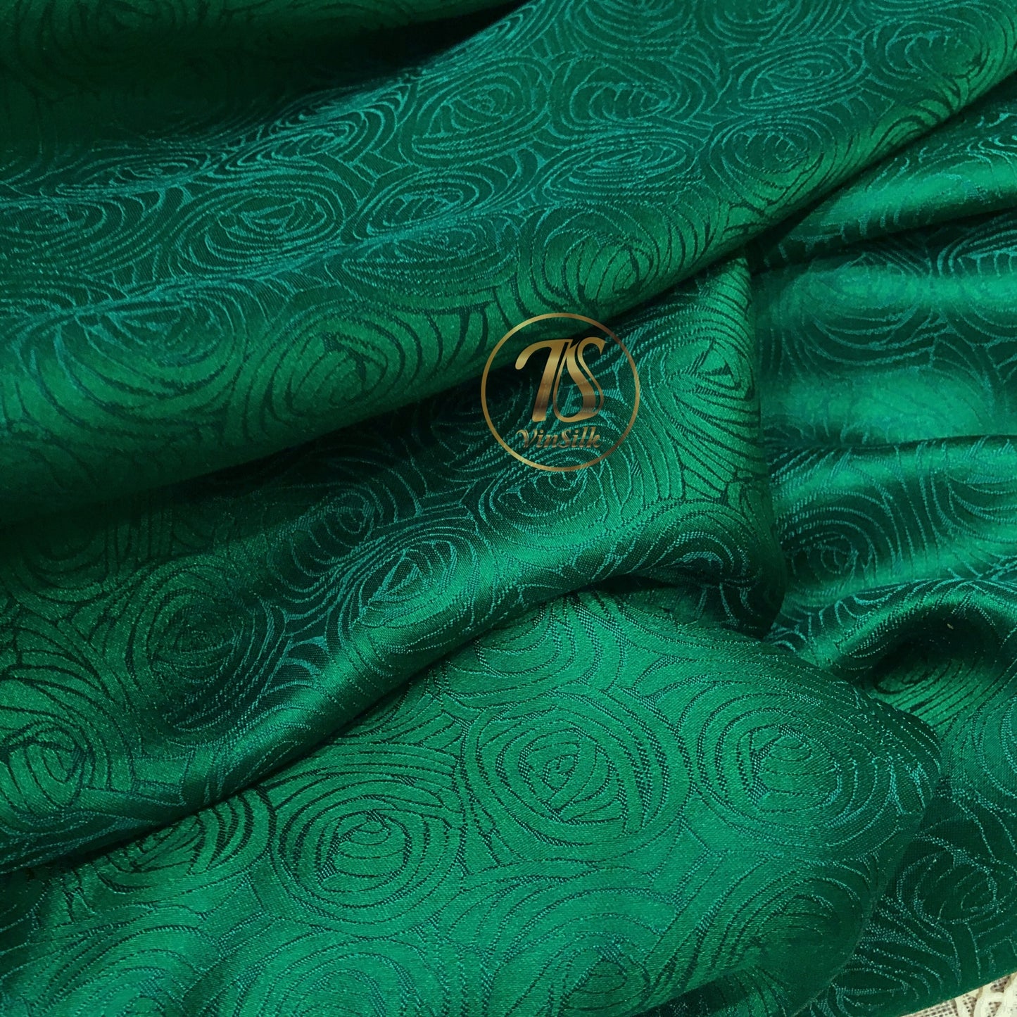 Green fabric with mulberry cabbage pattern, Pure mulberry silk, Handmade fabric, Organic fiber