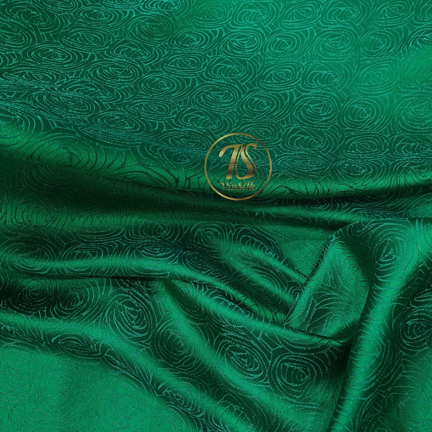 Green fabric with mulberry cabbage pattern, Pure mulberry silk, Handmade fabric, Organic fiber