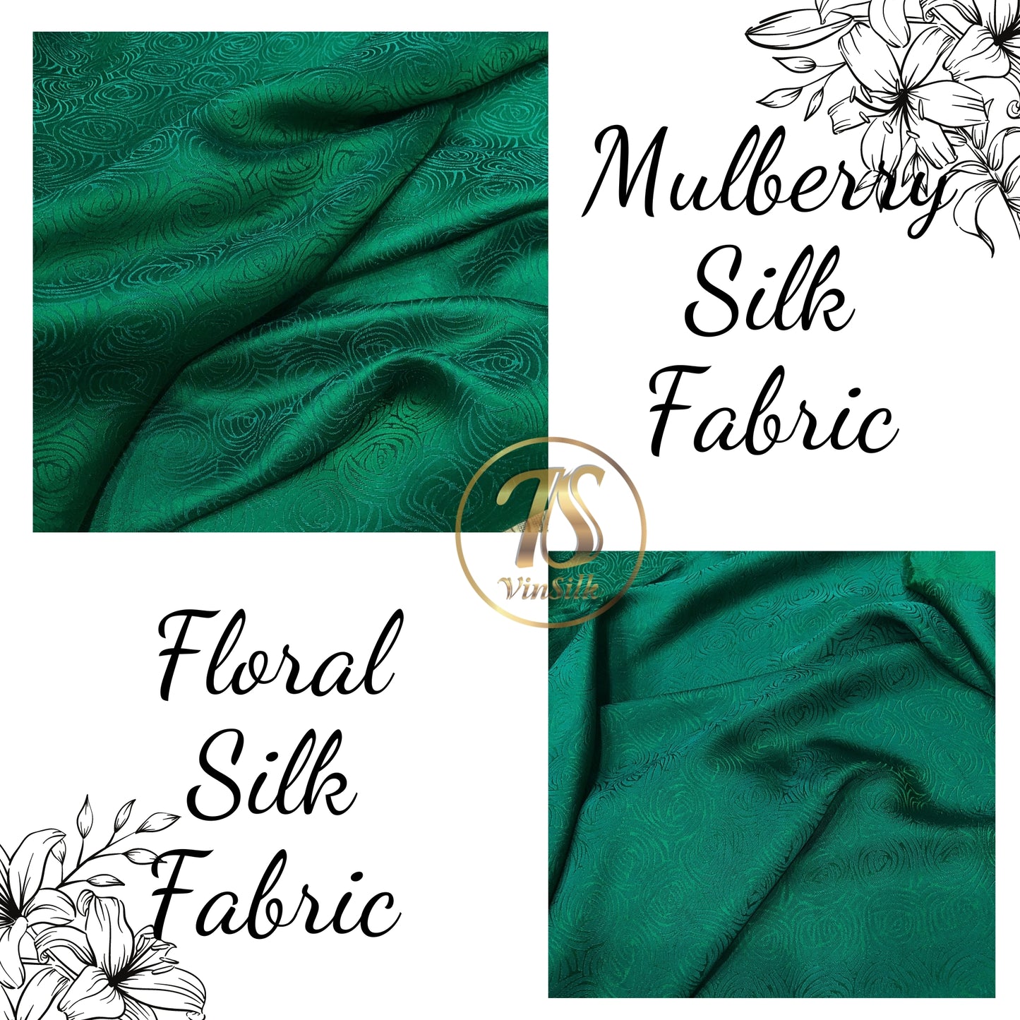 Green fabric with mulberry cabbage pattern, Pure mulberry silk, Handmade fabric, Organic fiber
