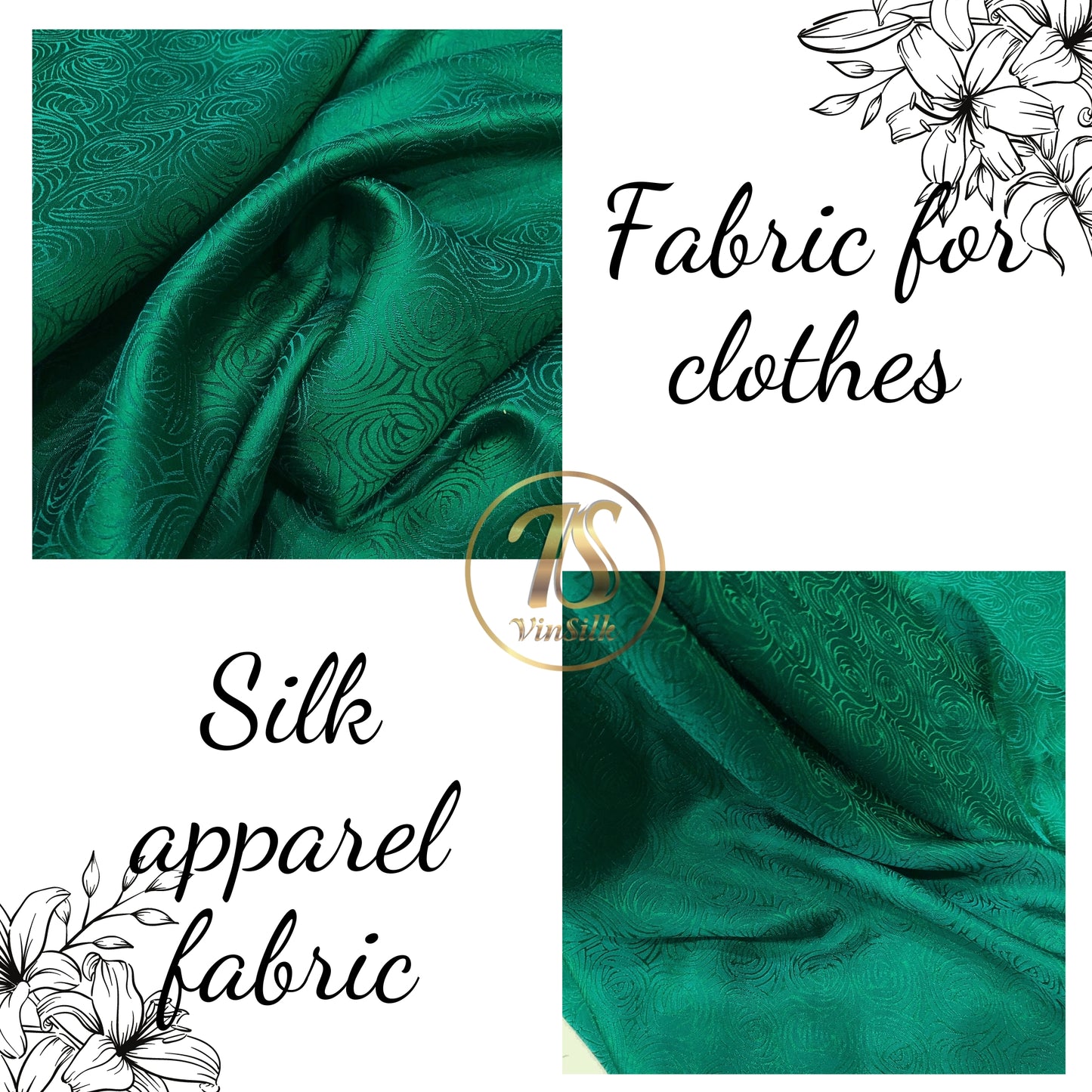 Green fabric with mulberry cabbage pattern, Pure mulberry silk, Handmade fabric, Organic fiber