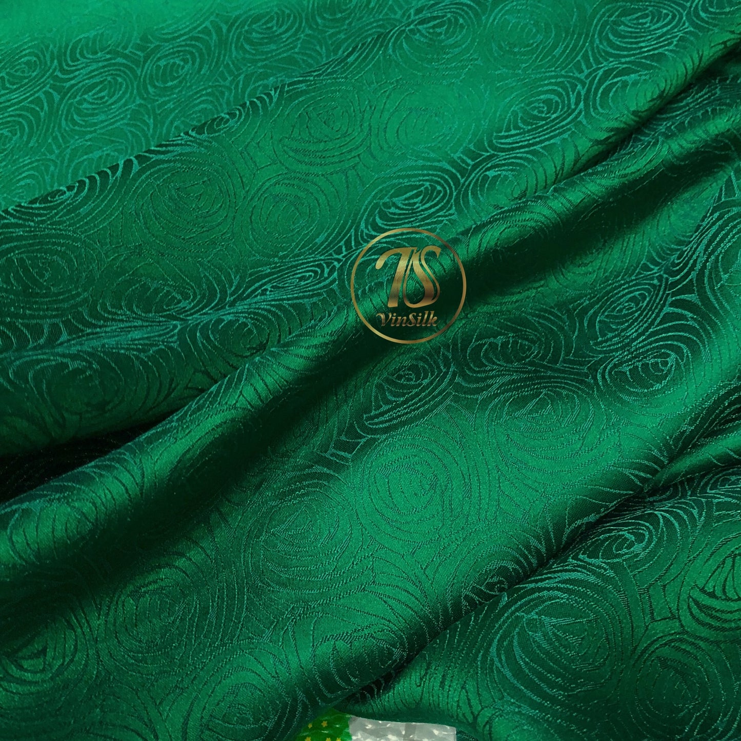 Green fabric with mulberry cabbage pattern, Pure mulberry silk, Handmade fabric, Organic fiber