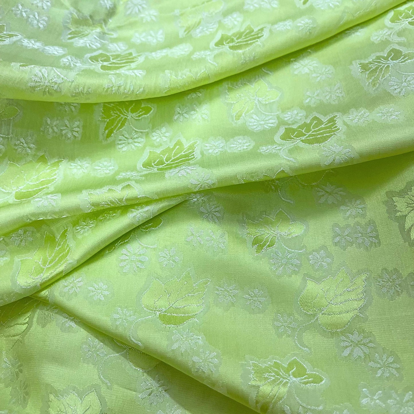 Light green silk fabric with mulberry leaf pattern, Pure mulberry silk, Handmade fabric, Organic fiber, Vintage textile