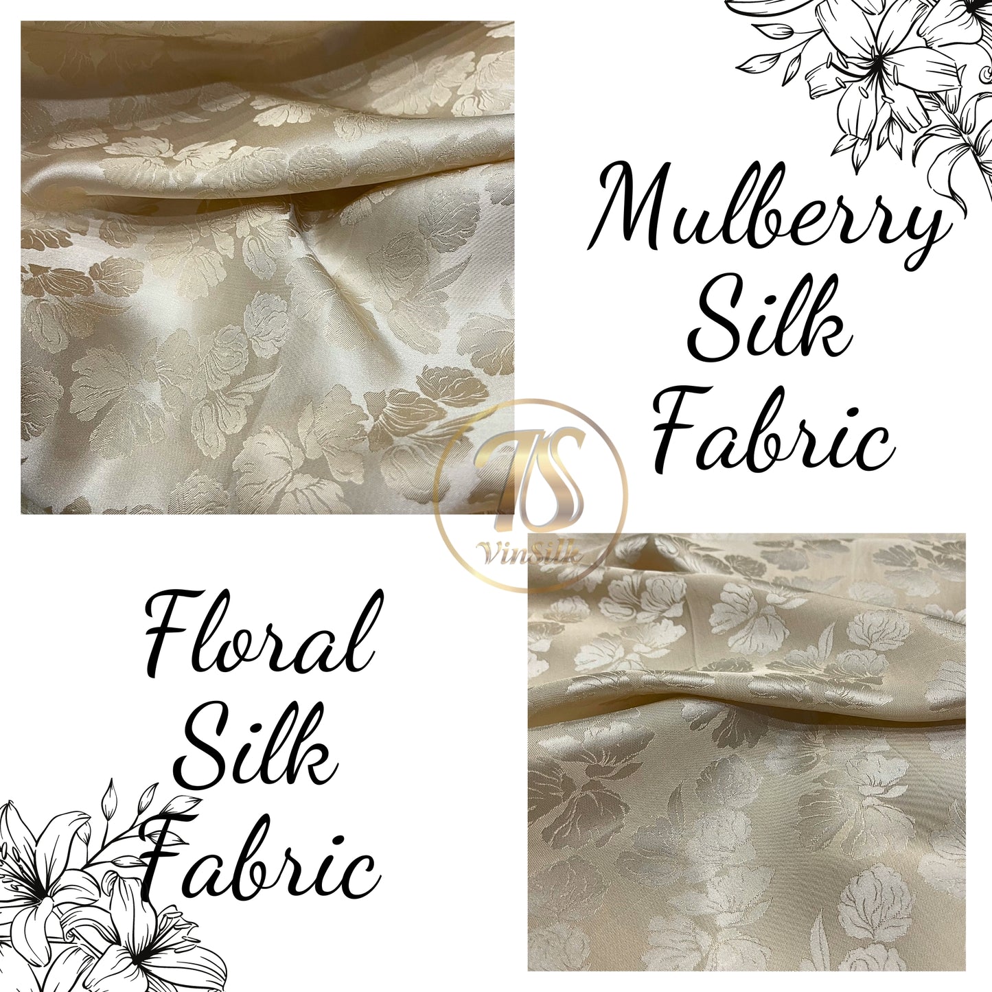 Mulberry Silk Floral Fabric – Silk for Sewing - Dress making - Floral pattern - Handmade silk fabric