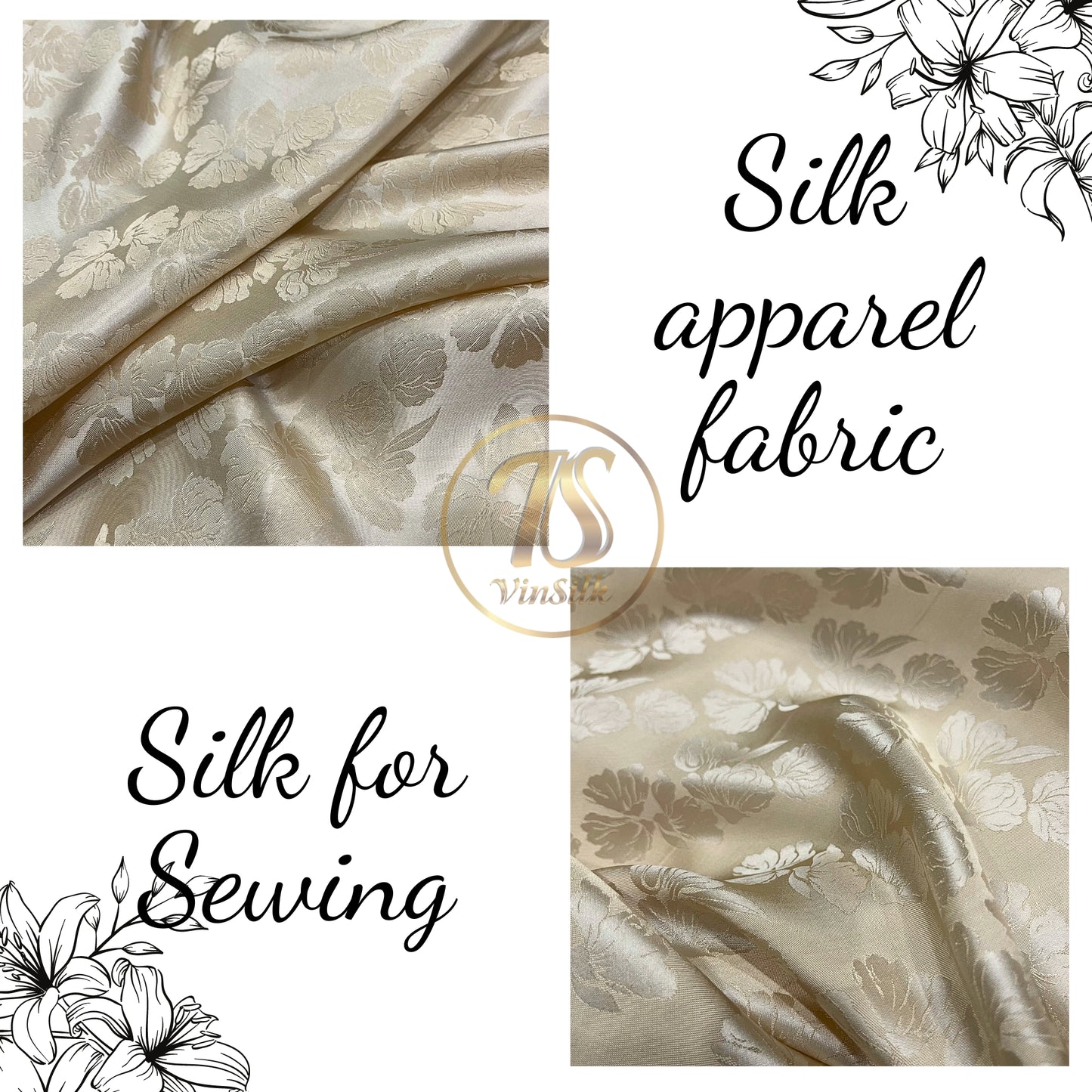 Mulberry Silk Floral Fabric – Silk for Sewing - Dress making - Floral pattern - Handmade silk fabric