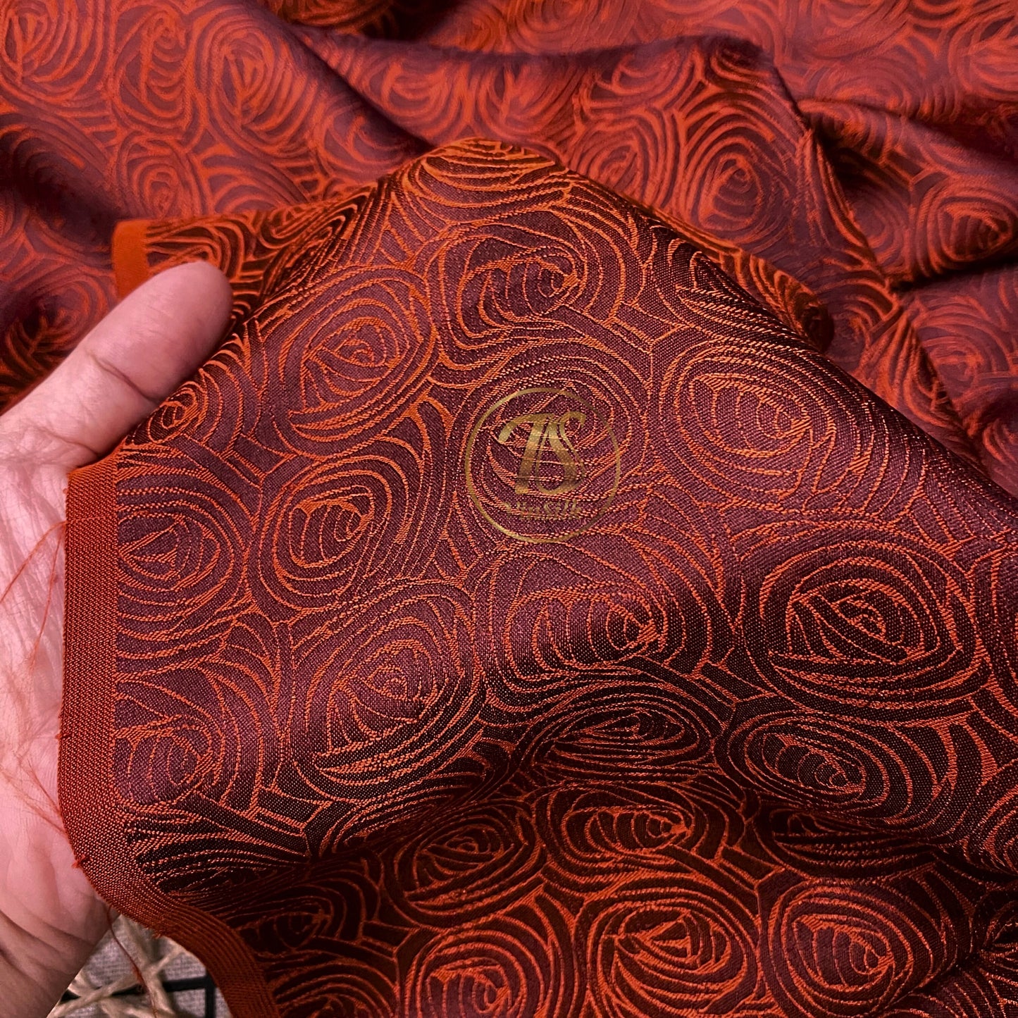 Brown silk fabric with mulberry cabbage pattern, Pure mulberry silk, Handmade fabric, Organic fiber