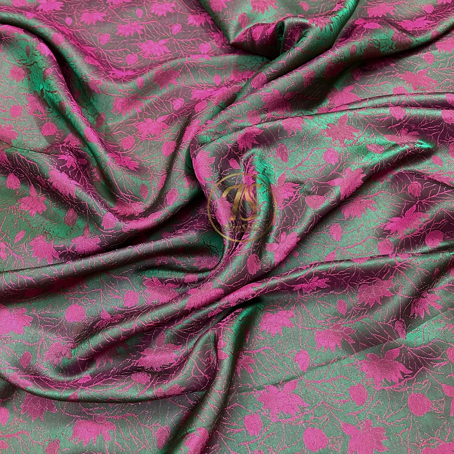 PURE MULBERRY SILK fabric by the yard, Blue & pink stone lotus silk, handmade fabric, Organic fiber, Vintage textile, Wedding dress