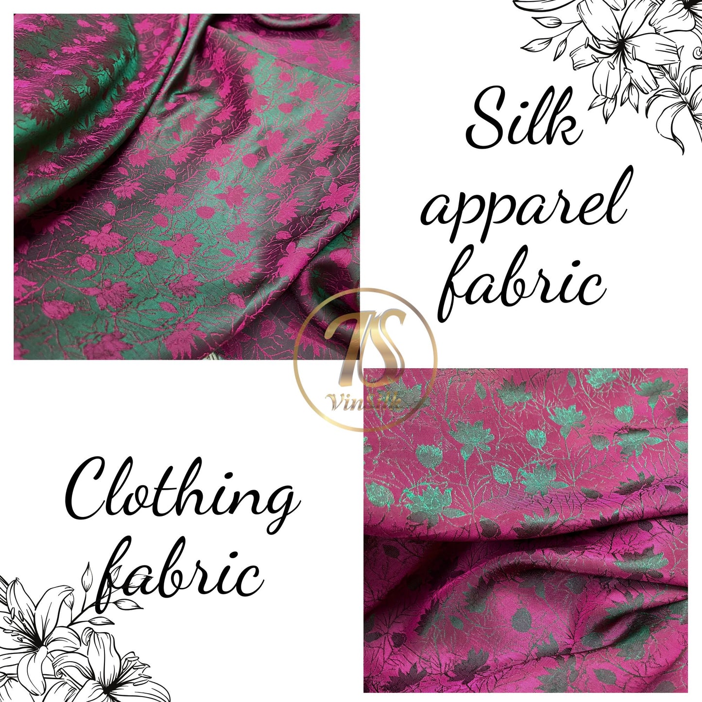 PURE MULBERRY SILK fabric by the yard, Blue & pink stone lotus silk, handmade fabric, Organic fiber, Vintage textile, Wedding dress