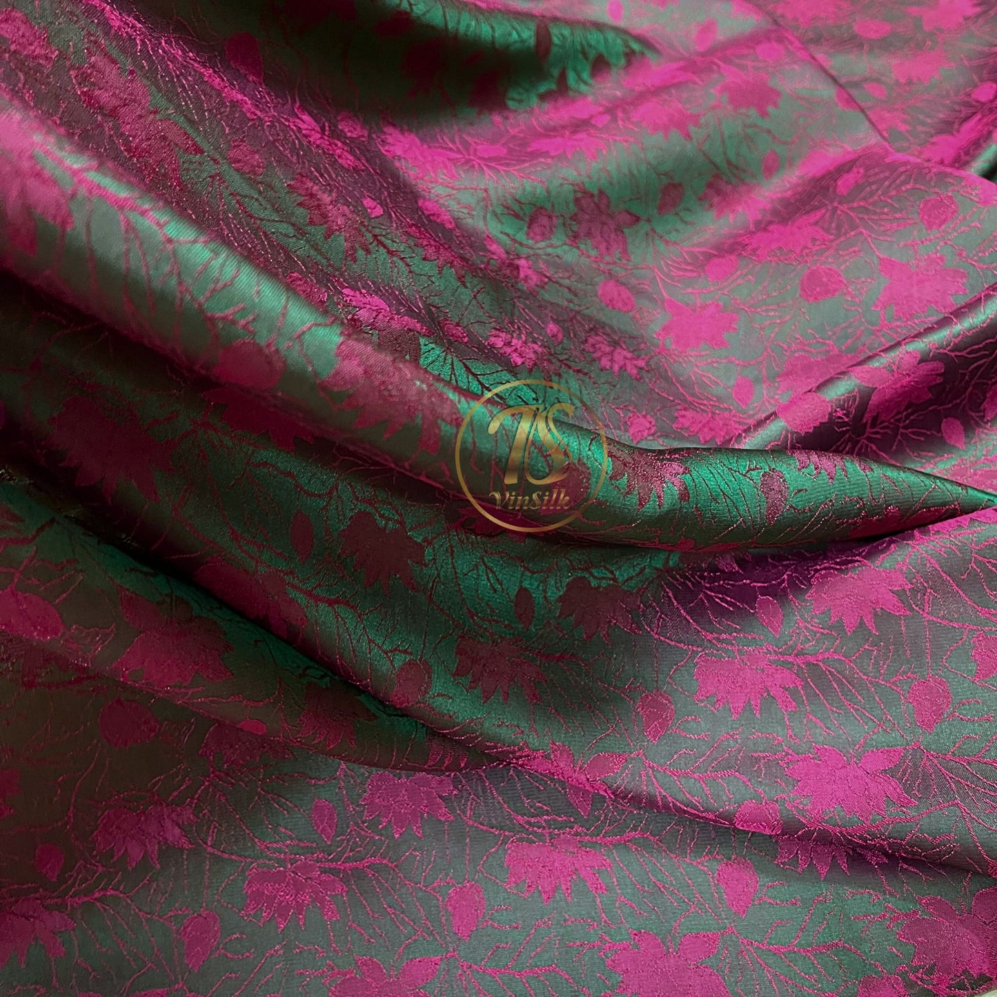 PURE MULBERRY SILK fabric by the yard, Blue & pink stone lotus silk, handmade fabric, Organic fiber, Vintage textile, Wedding dress
