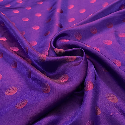Purple fabric with mulberry pink polka dots pattern, Pure mulberry silk, Handmade fabric, Organic fiber