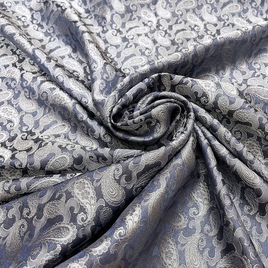 Gray white fabric with mulberry peacock tails pattern, Pure mulberry silk, Handmade fabric, Organic fiber