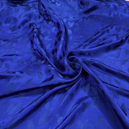 Blue silk fabric with mulberry leaves pattern, Pure mulberry silk, Handmade fabric, Organic fiber, Vintage textile