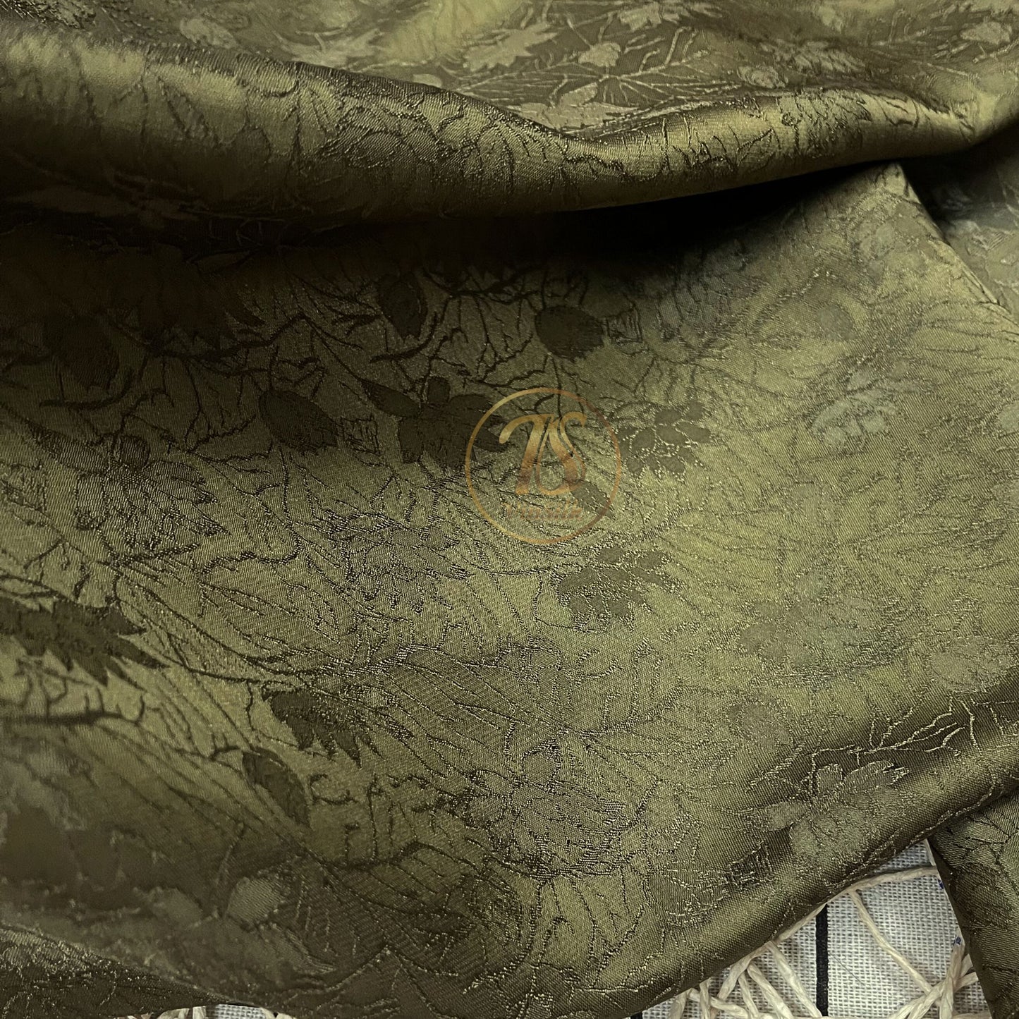 moss green stone lotus silk pattern fabric, Pure mulberry silk, Handmade fabric, Organic fiber, Vintage textile, Dress making, Gift for women, Silk dress