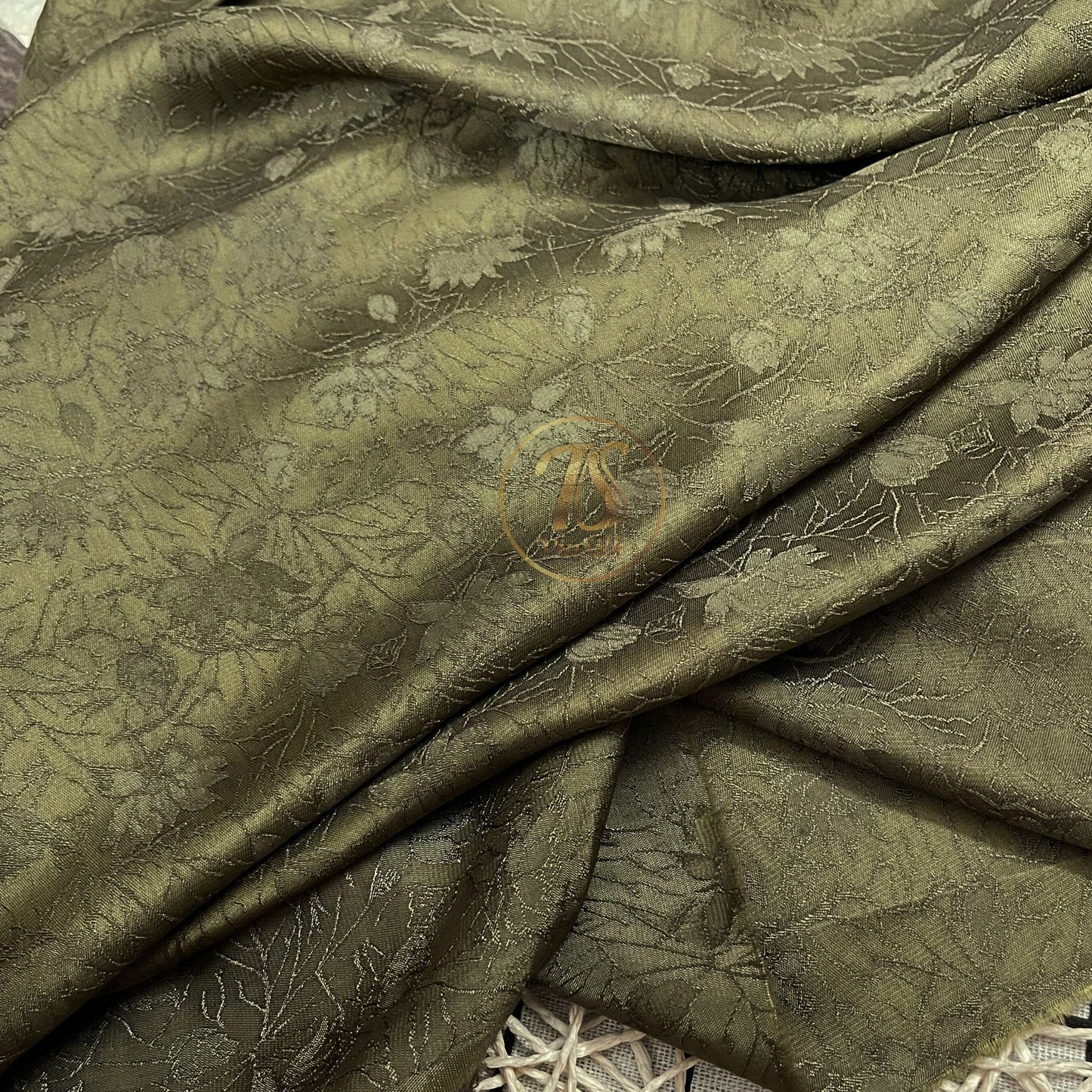 moss green stone lotus silk pattern fabric, Pure mulberry silk, Handmade fabric, Organic fiber, Vintage textile, Dress making, Gift for women, Silk dress
