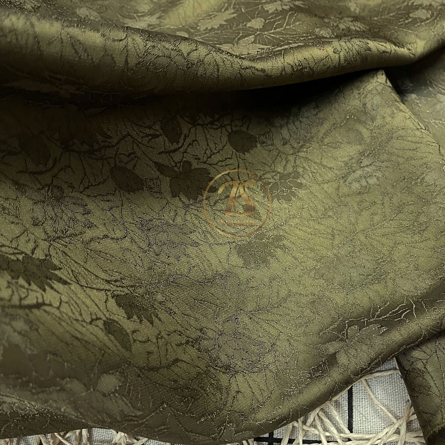 moss green stone lotus silk pattern fabric, Pure mulberry silk, Handmade fabric, Organic fiber, Vintage textile, Dress making, Gift for women, Silk dress