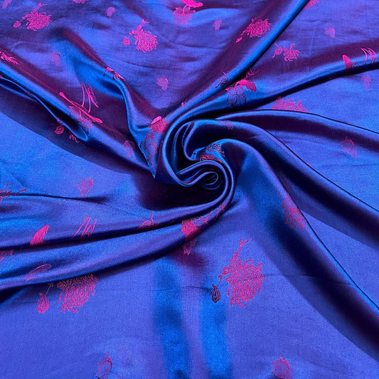 Blue and pink silk satin, handmade fabric, Organic fiber, Vintage textile, Wedding dress, Gift for women, personalized gift, Floral silk