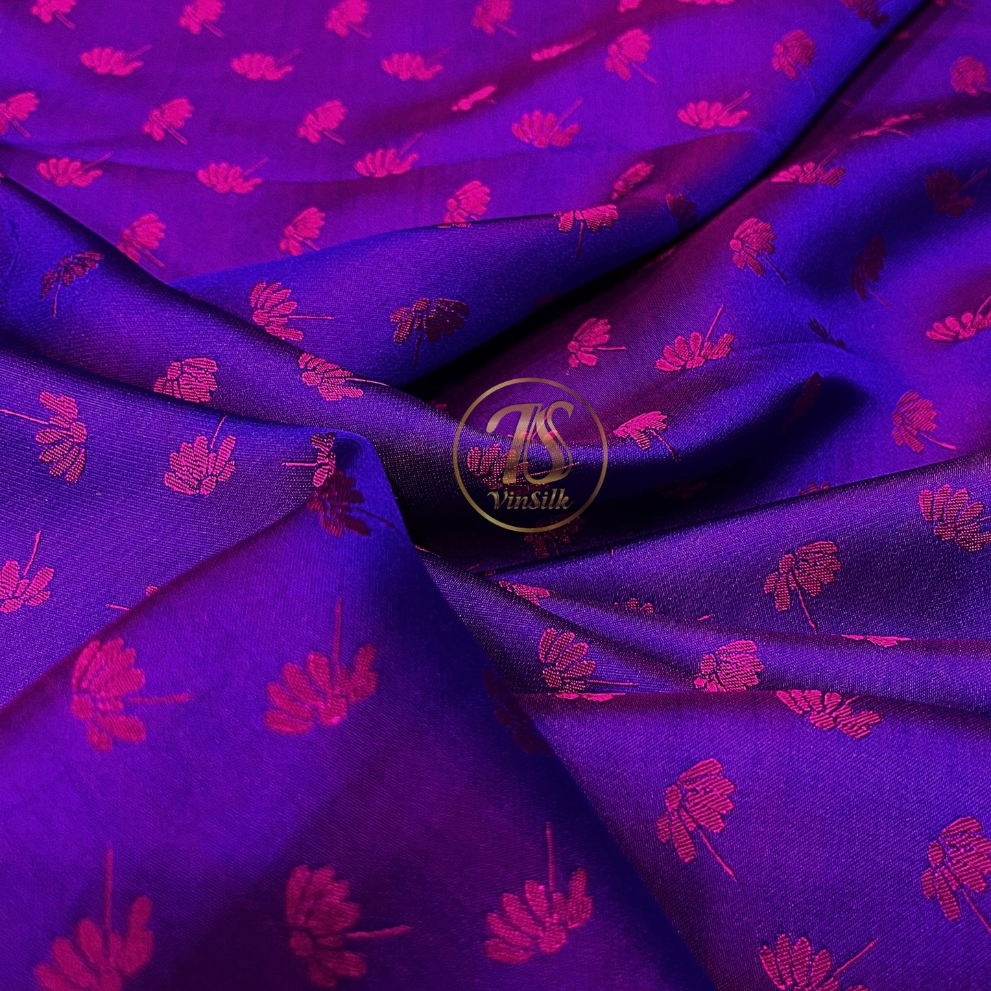 Blue Pink fabric with mulberry dandelion pattern, Pure mulberry silk, Handmade fabric, Organic fiber