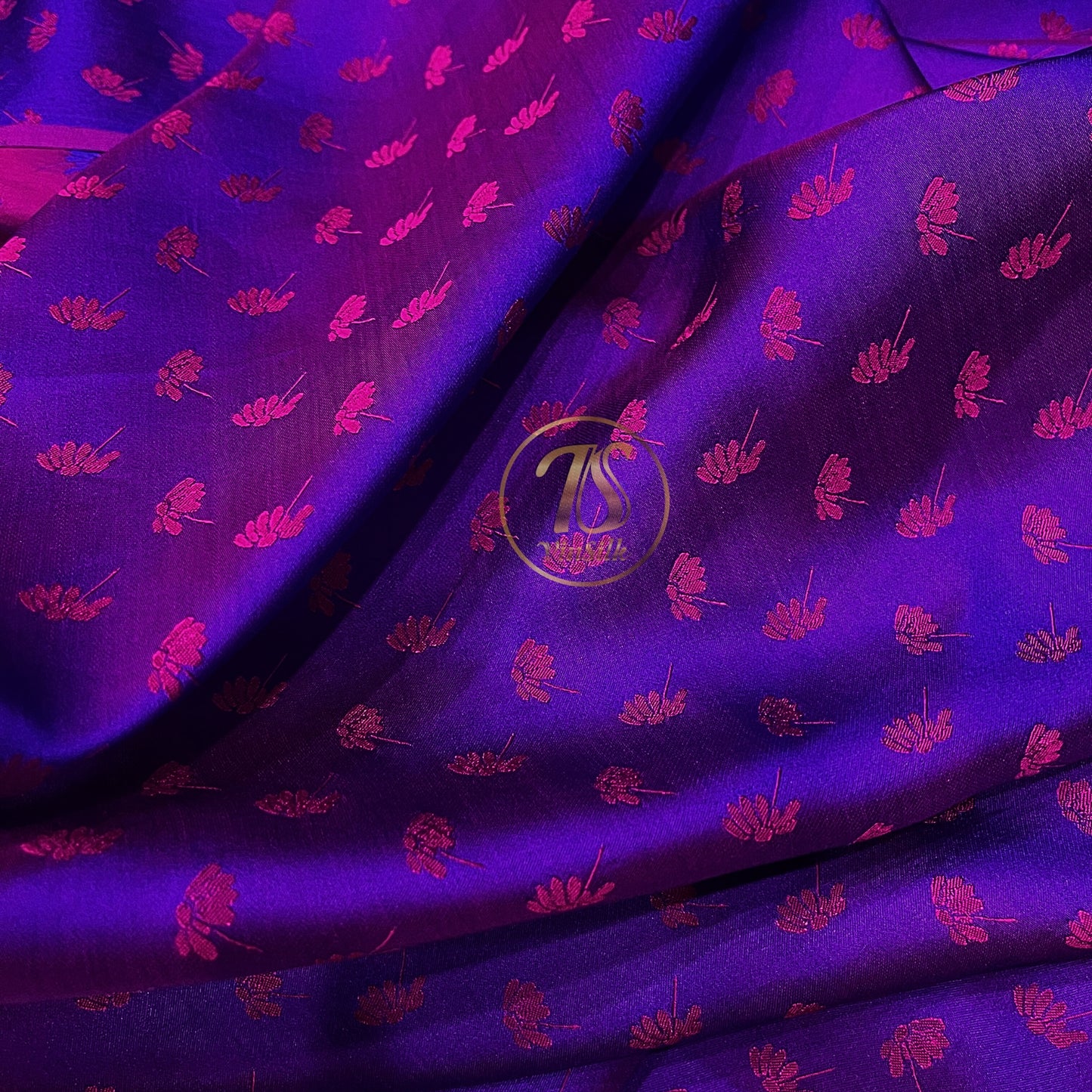 Blue Pink fabric with mulberry dandelion pattern, Pure mulberry silk, Handmade fabric, Organic fiber