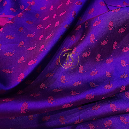 Blue Pink fabric with mulberry dandelion pattern, Pure mulberry silk, Handmade fabric, Organic fiber