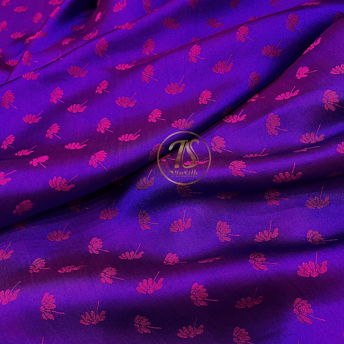 Blue Pink fabric with mulberry dandelion pattern, Pure mulberry silk, Handmade fabric, Organic fiber