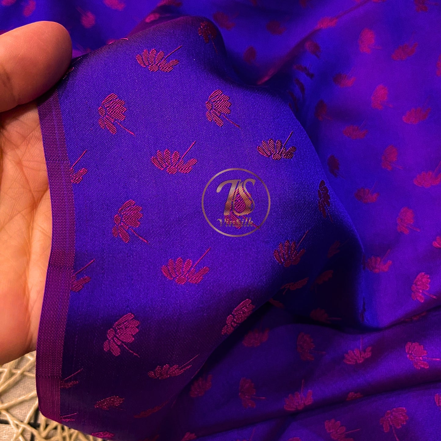 Blue Pink fabric with mulberry dandelion pattern, Pure mulberry silk, Handmade fabric, Organic fiber