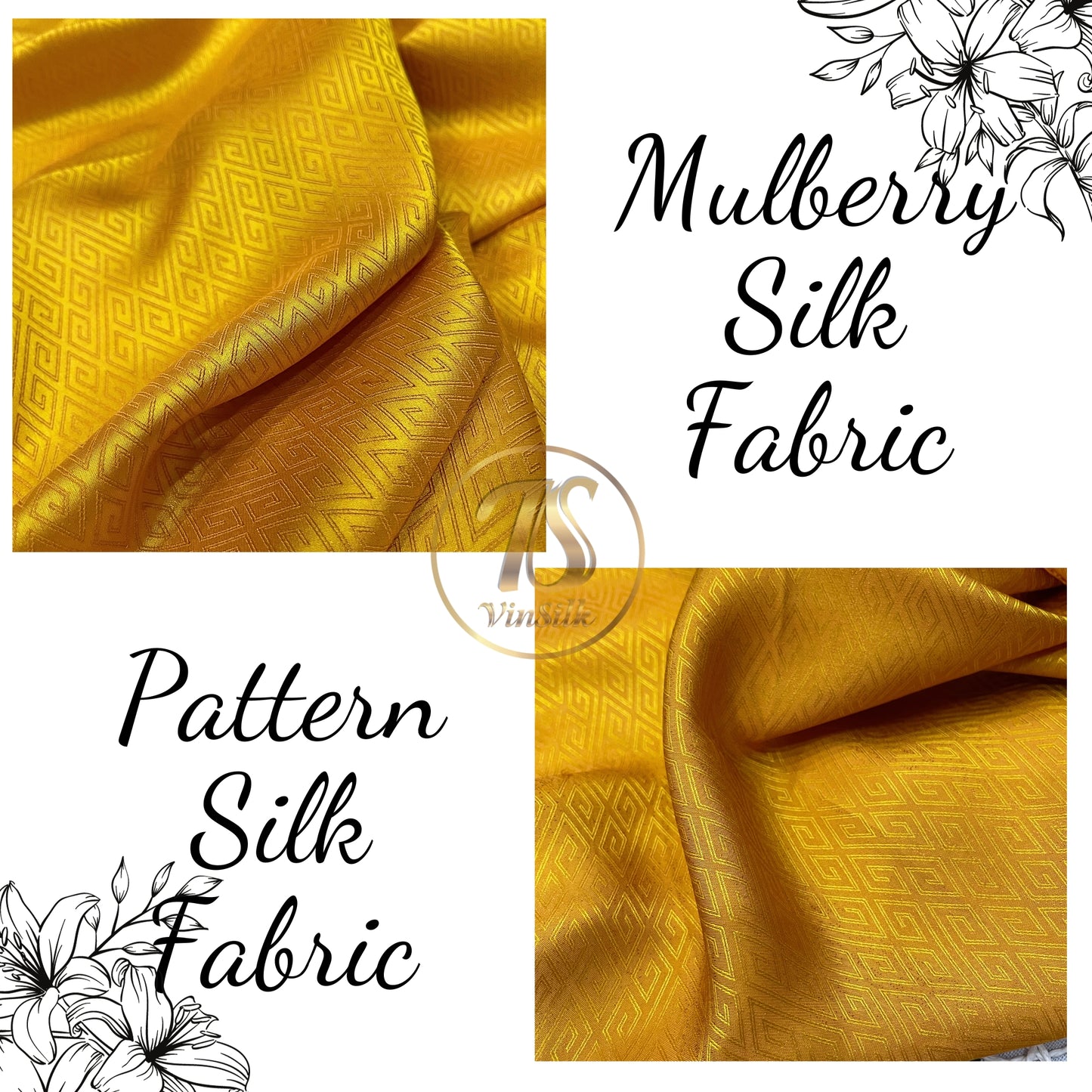PURE MULBERRY SILK fabric by the yard - Yellow pattern silk - Handmade fabric – Sewing clothes – Silk for sewing - Gift for men