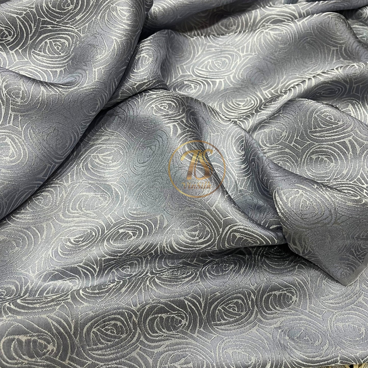 Gray silk fabric with mulberry cabbage pattern, Pure mulberry silk, Handmade fabric, Organic fiber
