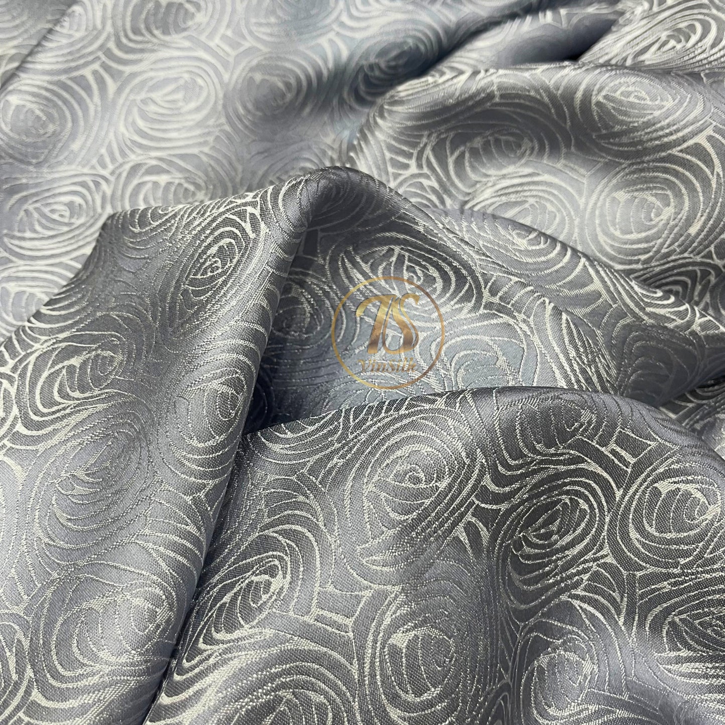 Gray silk fabric with mulberry cabbage pattern, Pure mulberry silk, Handmade fabric, Organic fiber