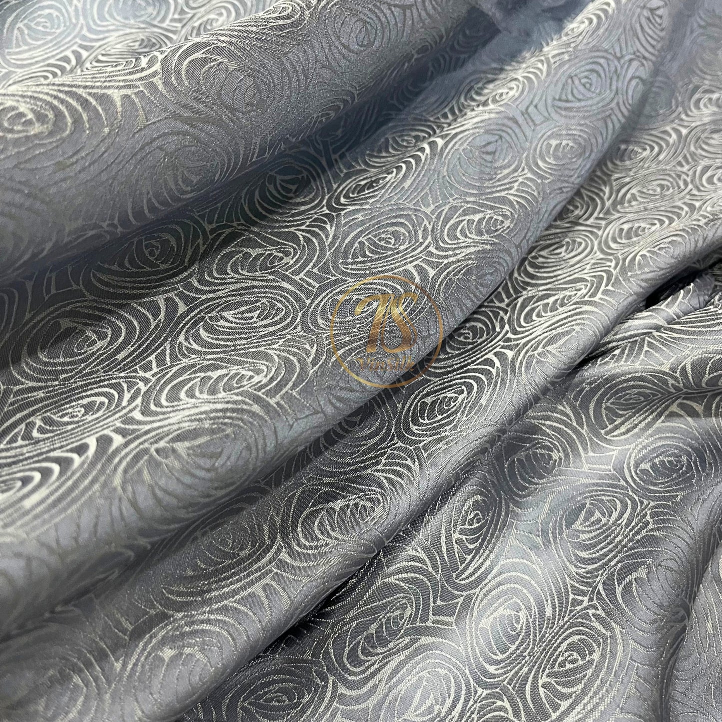 Gray silk fabric with mulberry cabbage pattern, Pure mulberry silk, Handmade fabric, Organic fiber