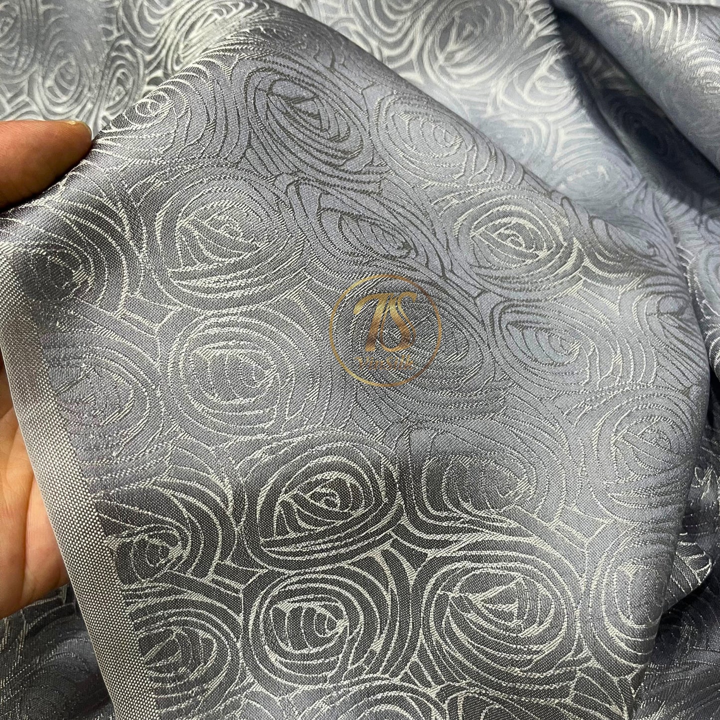 Gray silk fabric with mulberry cabbage pattern, Pure mulberry silk, Handmade fabric, Organic fiber