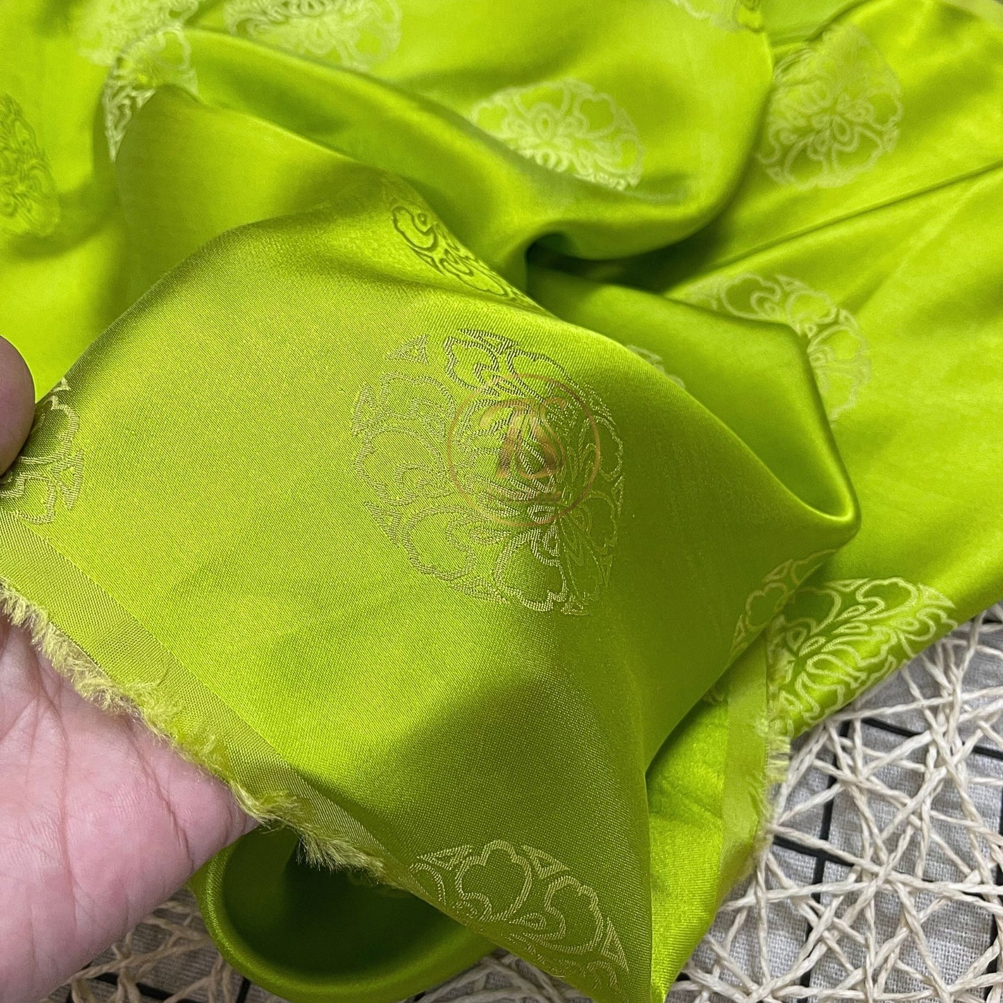 PURE MULBERRY SILK fabric by the yard, green lotus silk,  handmade fabric, Organic fiber, Vintage textile, Wedding dress, Gift for women, personalized gift