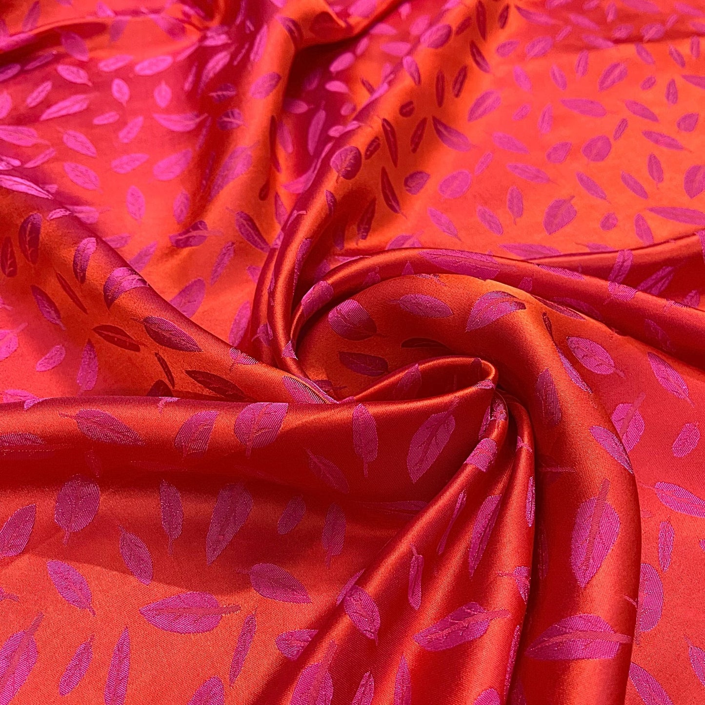 Pink silk with leaf  pattern fabric, handmade fabric, Organic fiber, Vintage textile, Wedding dress, Gift for women, personalized gift